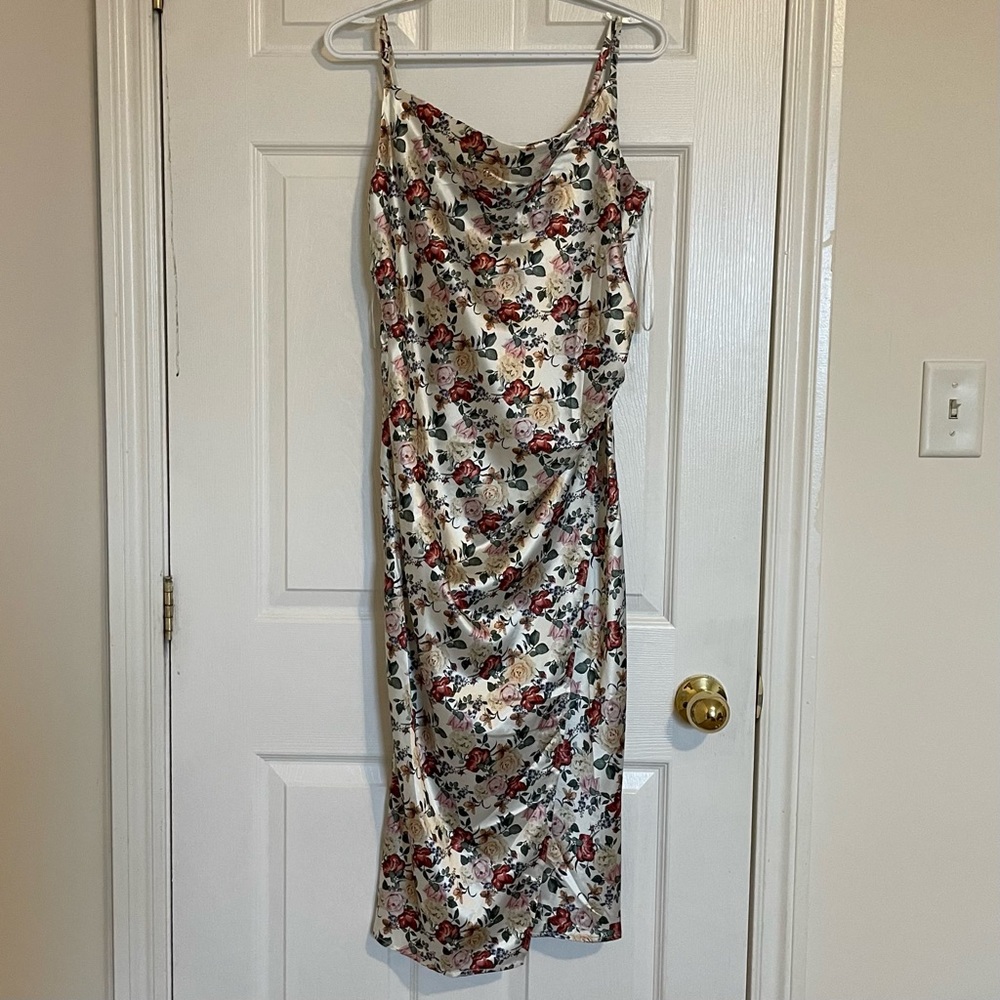 Floral satin midi slip dress